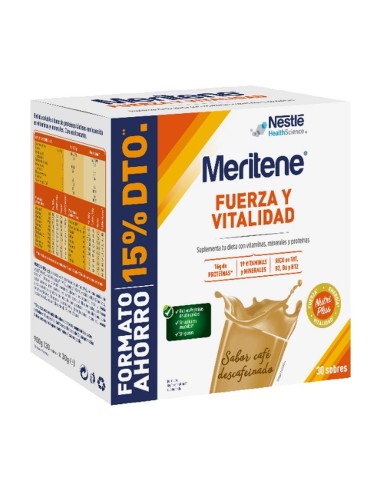Meritene fuerza y vitalidad sabor cafe descafeinado 30 sobres